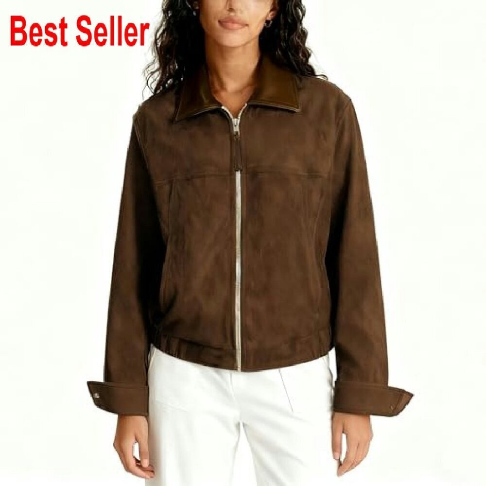 Faux Suede Cropped Jacket Utility Barn Coat Chic Y2K Retro Fall Outwear - Picture 5 of 8